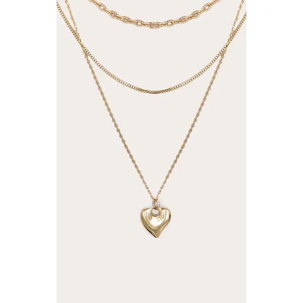 Gold Abstract Pendant Layered Necklace