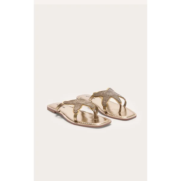 Gold Beaded Star Toe Thong Sandals