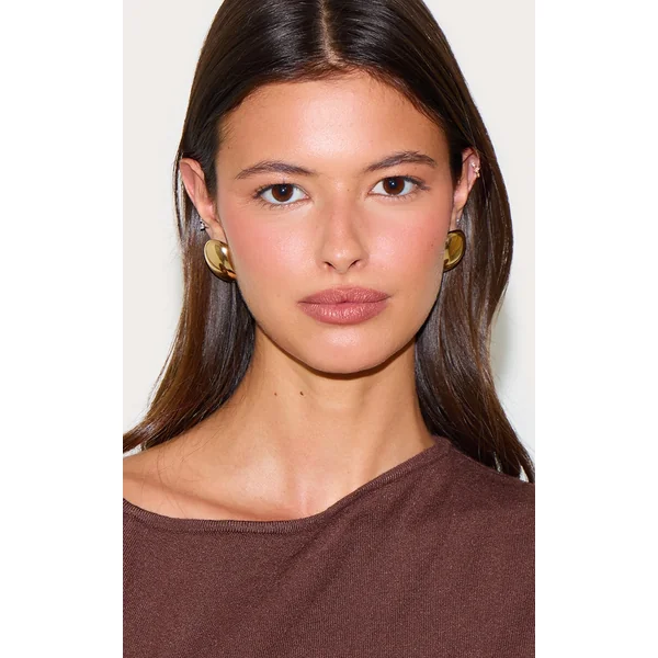 Gold Bevelled Rectangular Chunky Stud Earrings