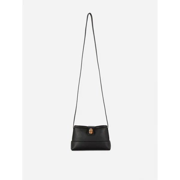 Gold Buckle Flap Crossbody Bag - Black