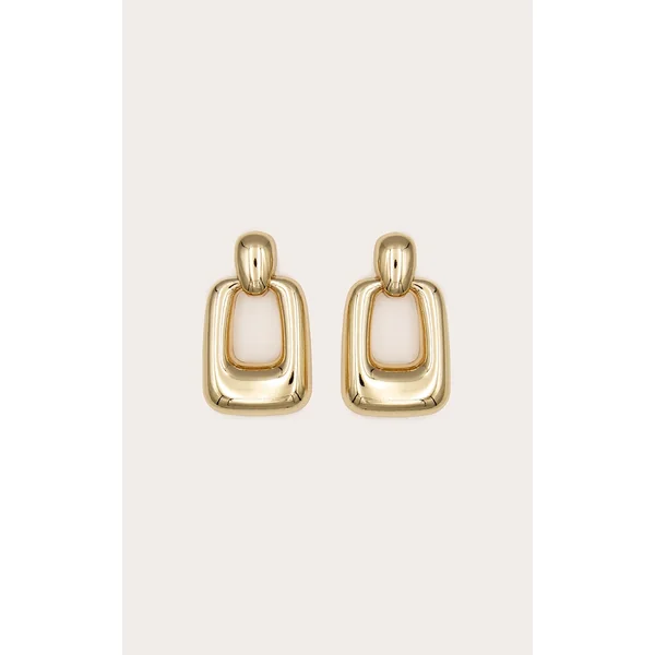 Gold Chunky Rectangle Cut Out Statement Earrings