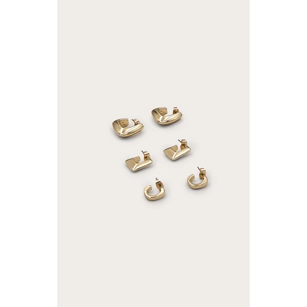 Gold Chunky Square Huggie Multipack Earrings