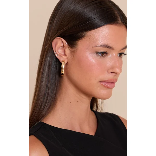 Gold Crescent Chunky Hoop Earrings