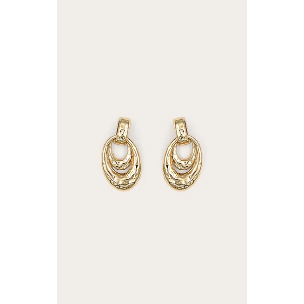 Gold Crinkle Double Hoop Stud Earring