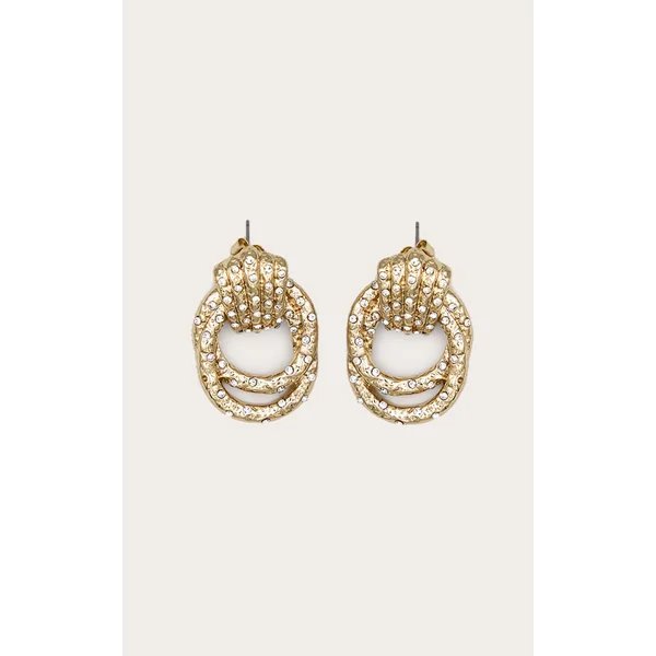 Gold Diamante Knot Door Knocker Earrings