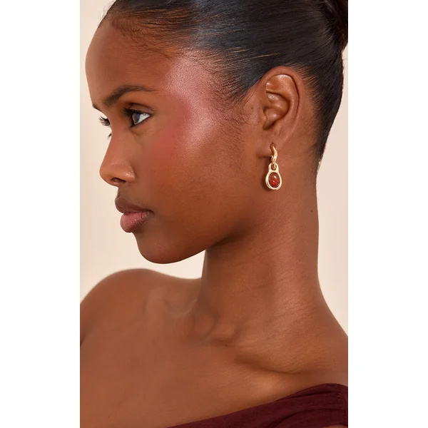 Gold Draped Resin Garnet Mini Hoop Earrings