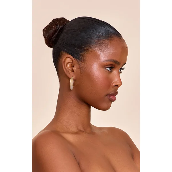 Gold Edged Beige Resin Hoop Earrings