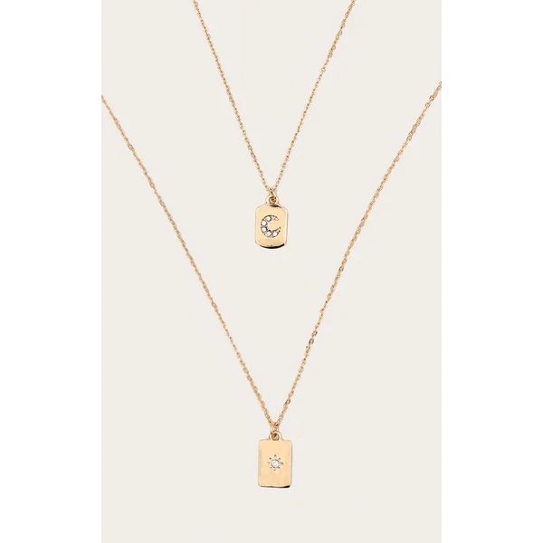 Gold Gifting Diamante Sun And Moon Duo Necklace