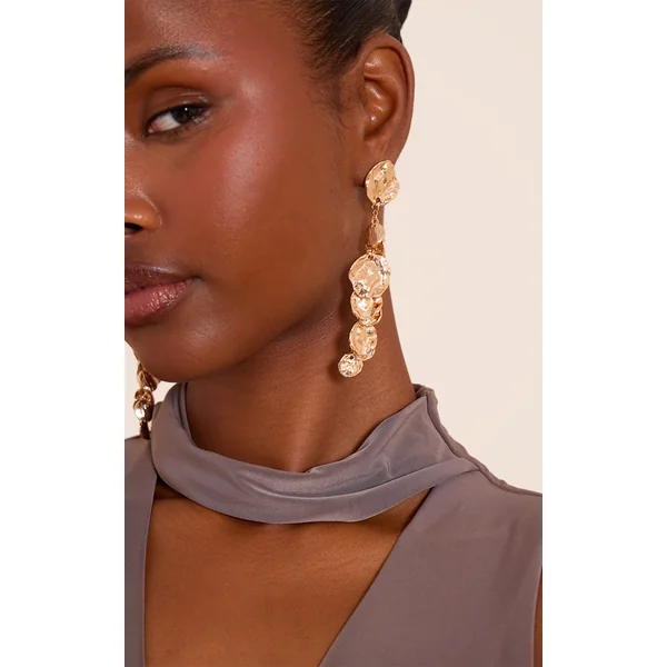 Gold Hammered Circular Draped Earrings