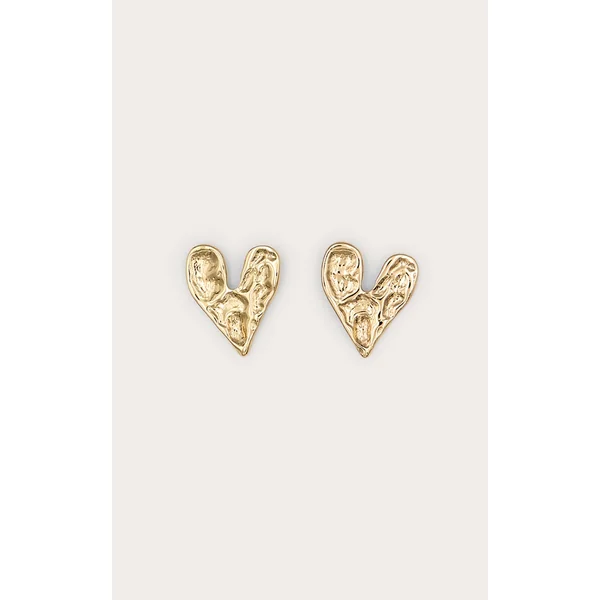 Gold Hammered Love Heart Statement Earrings