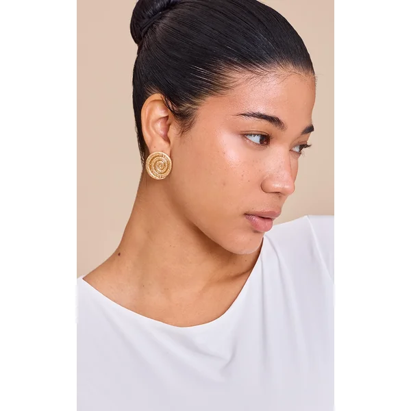 Gold Hammered Swirl Detail Chunky Earrings