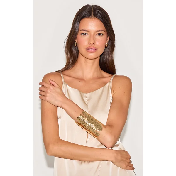 Gold Hammered Textured Large Cuff