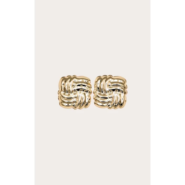 Gold Large Quilted Stud Earrings