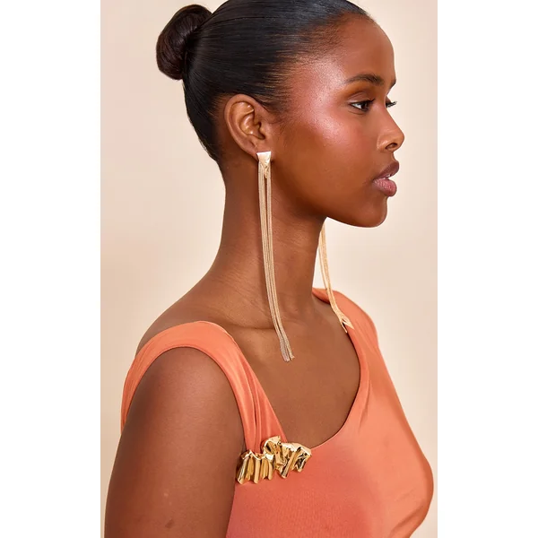 Gold Mesh Chain Drape Statement Earrings
