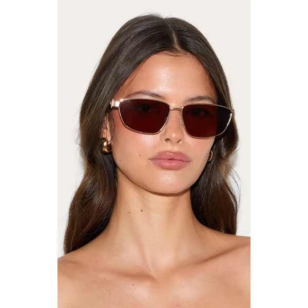 Gold Metal Frame Square Angled Sunglasses