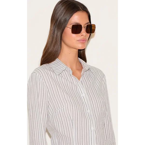 Gold Metal Frame Square Brown Lens Sunglasses