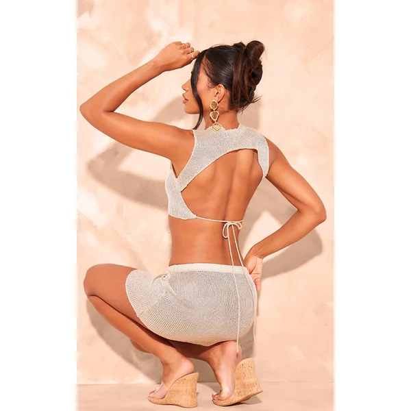 Gold Metallic Jersey Open Back Crop Top