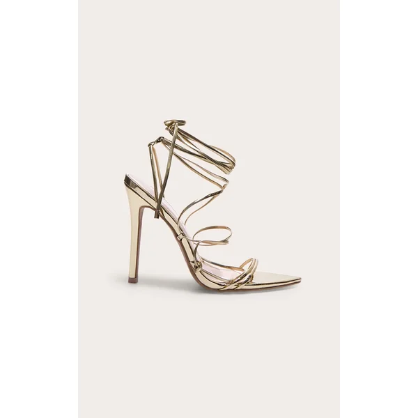 Gold Metallic Strappy Gladiator Point Toe Heels