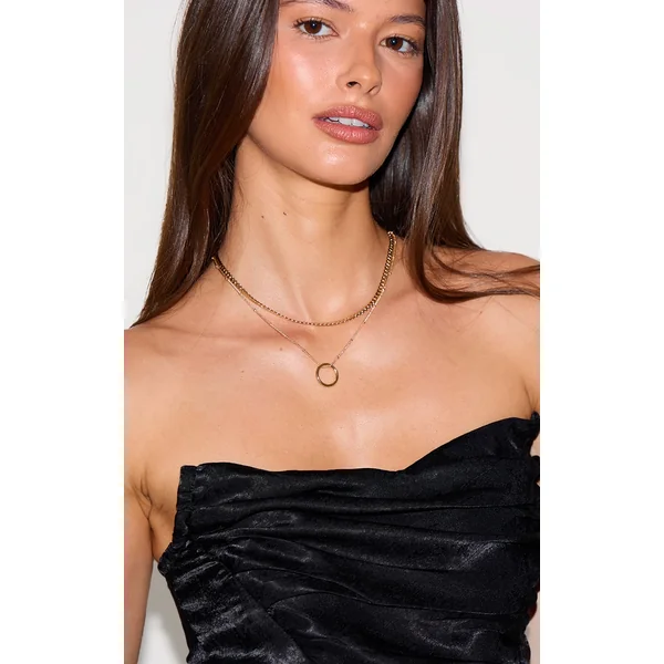 Gold Oval Layered Pendant Necklace