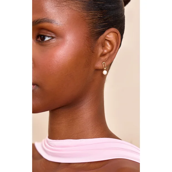 Gold Oval Studs with Pearl Detail