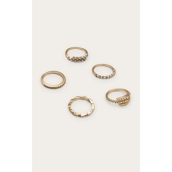 Gold Paved Ring Set 5 Pack
