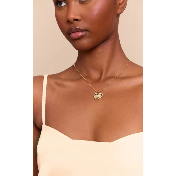 Gold Plated Textured Heart Locket Necklace