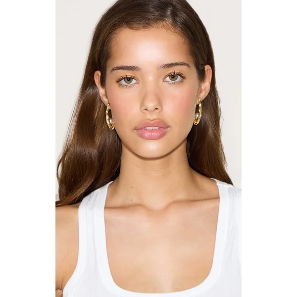 Gold Plated Textured Hoop with Pearl Detail