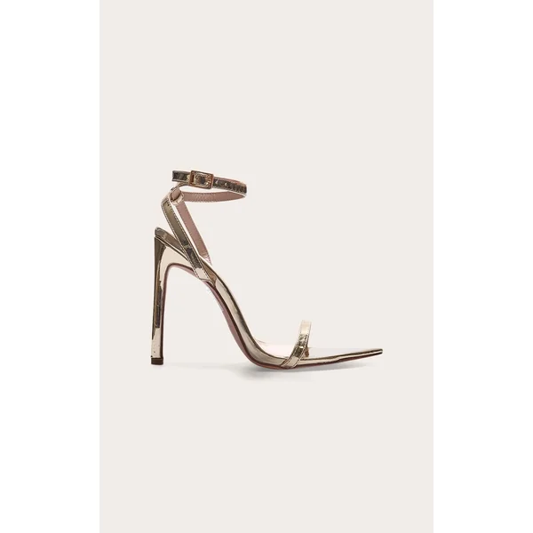Gold Pu Point Toe Barely There High Heeled Sandals