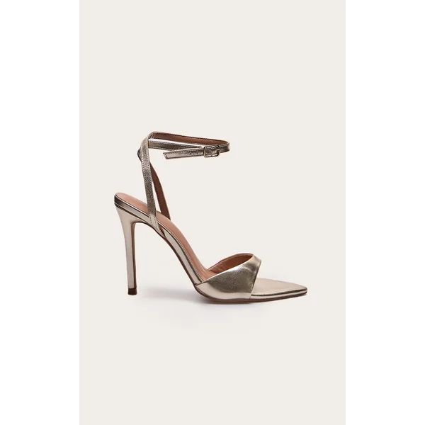 Gold PU Point Toe High Stiletto Heeled Sandals