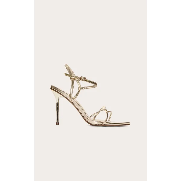 Gold Pu Point Toe Thin Strappy High Stiletto Heeled Sandals