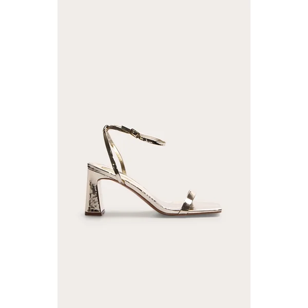 Gold PU Pu Square Toe Barely There Block High Heel Sandals