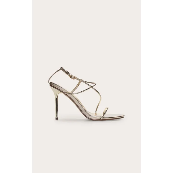 Gold Pu Round Toe Strappy High Stiletto Heeled Sandals