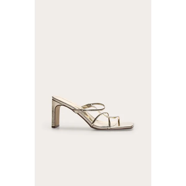 Gold Pu Square Toe Thin Block High Heeled Mules