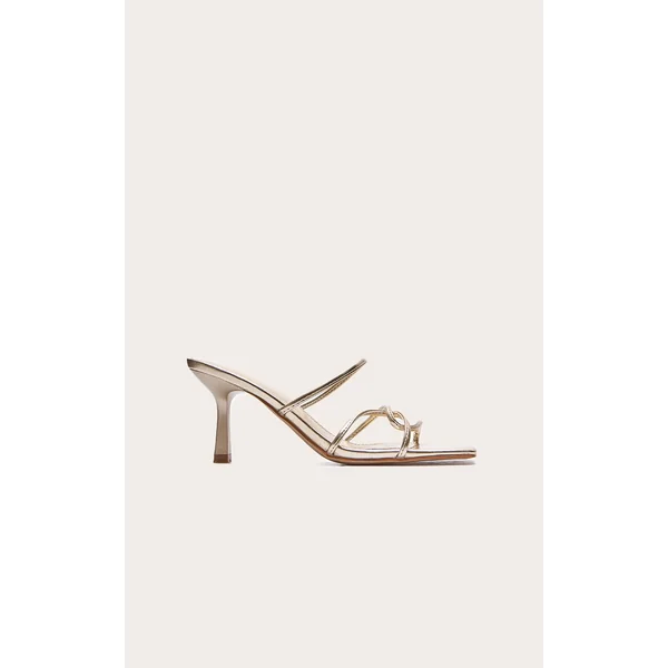 Gold PU Wide Fit Cross Over Strap Heeled Mules