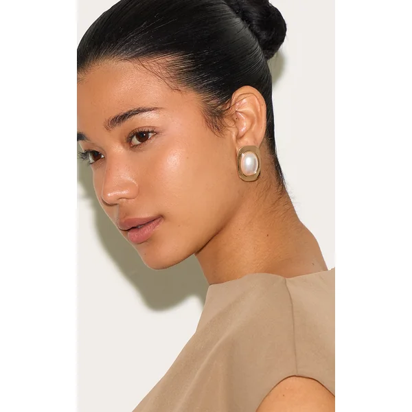 Gold Rectangular Enamel Stud Earrings