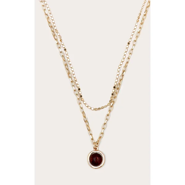 Gold Resin Pendant Multi Layered Necklace
