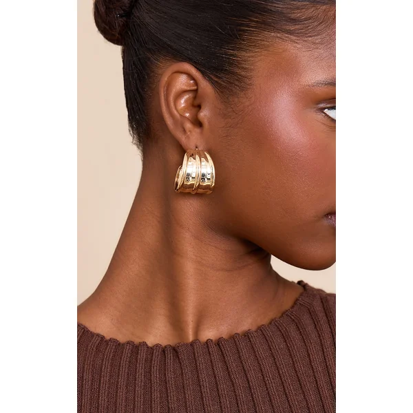 Gold Ridged Hoop Earrings