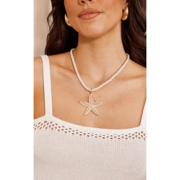 Gold Rope Twist Starfish Statement Necklace