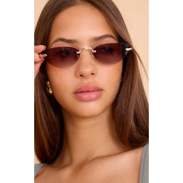 Gold Skinny Cat Eye Plum Lens Sunglasses