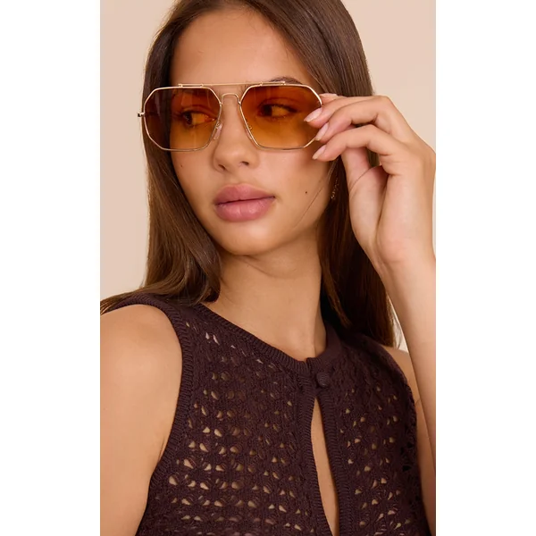 Gold Skinny Frame Angled Sunglasses