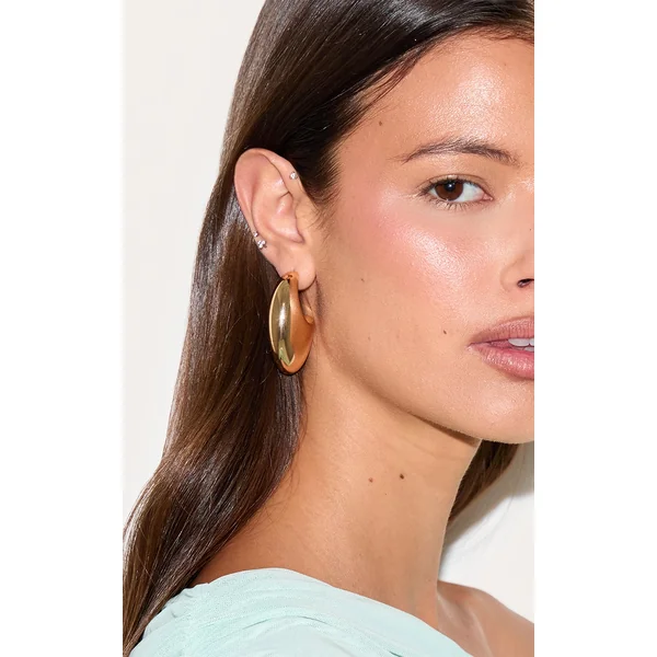 Gold Smooth Flat Chunky Hoop Earrings