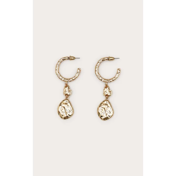 Gold Texture Abstract Pendant Hoop Earrings