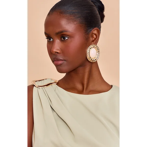 Gold Texture Cream Center Statement Earrings