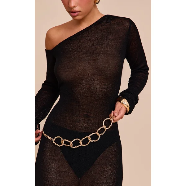 Gold Texture Hoop Chain Belt