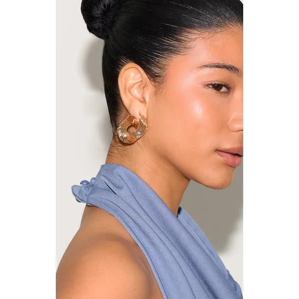 Gold Textured Asymmetrical Hoop Earrings