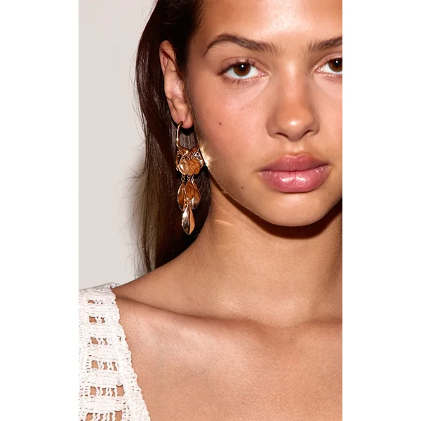 Gold Textured Drape Leaf Statement Earrings