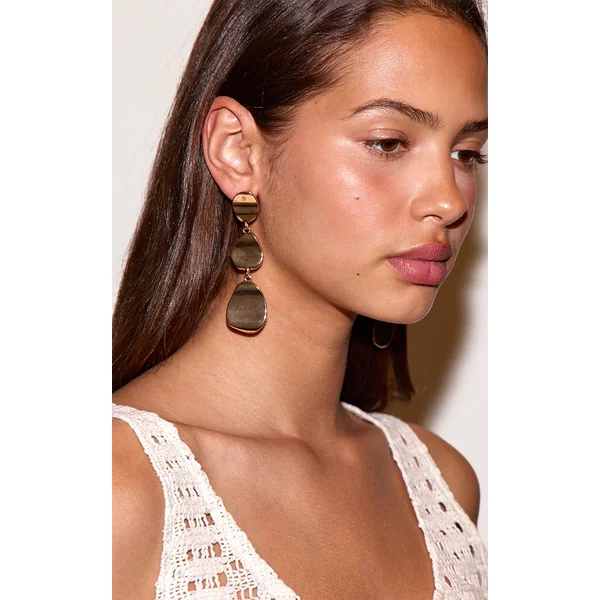 Gold Textured Layered Oval Drape Earrings