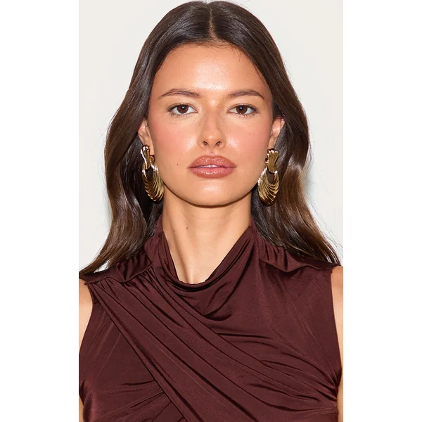 Gold Textured Statement Oval Earrings