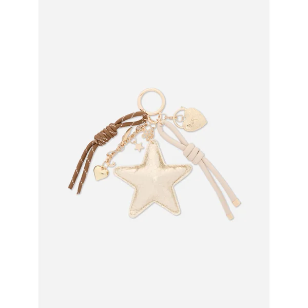 Gold Tone Rope Star Charm Keyring - Gold
