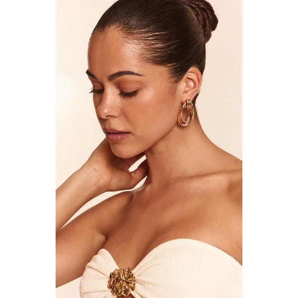 Gold Trippel Ring Hoop Earrings